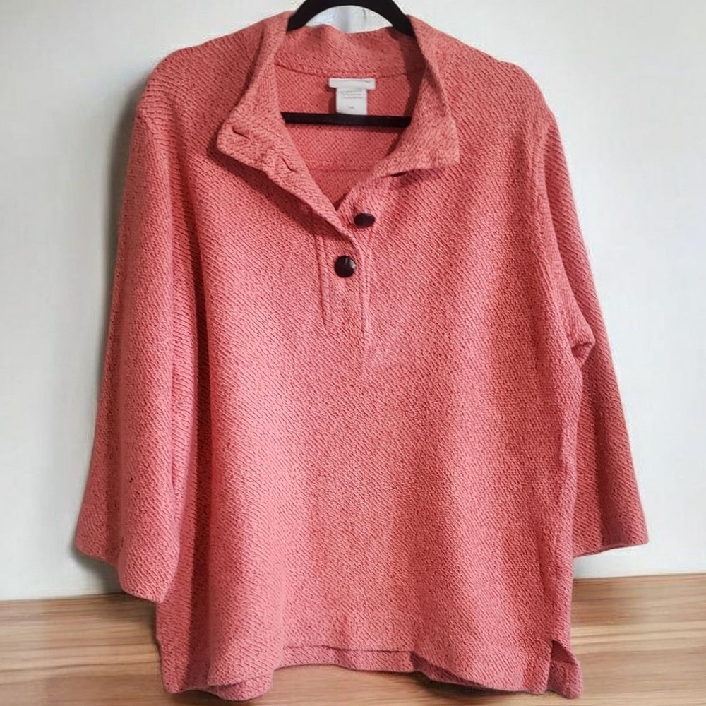 Soft Surroundings Top Womens PXL Coral Pink Oversized Boxy Lagenlook Tunic